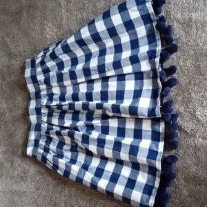 Elizabeth Wilson gingham skirt with pom pom hem